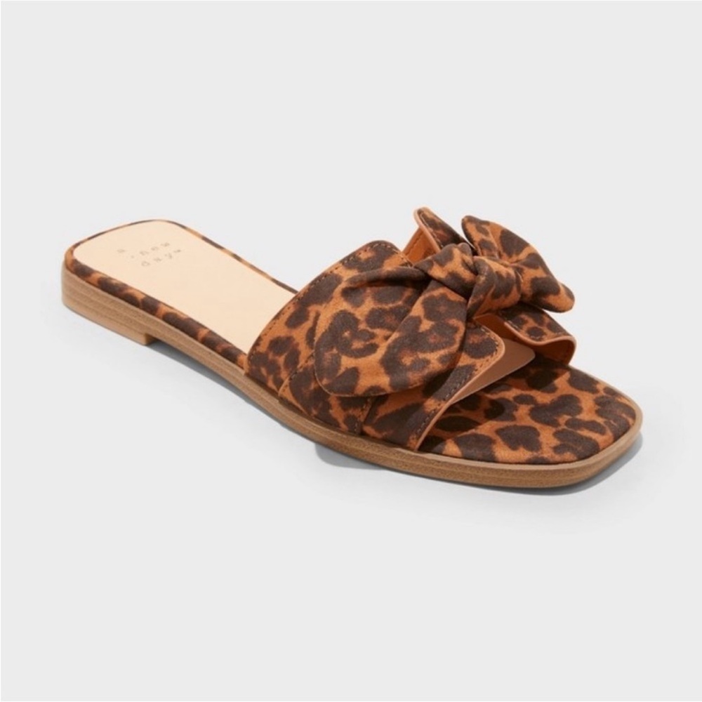A New Day Maple Bow Flat Open Toe Cutout Slip-On Sandals Black Brown